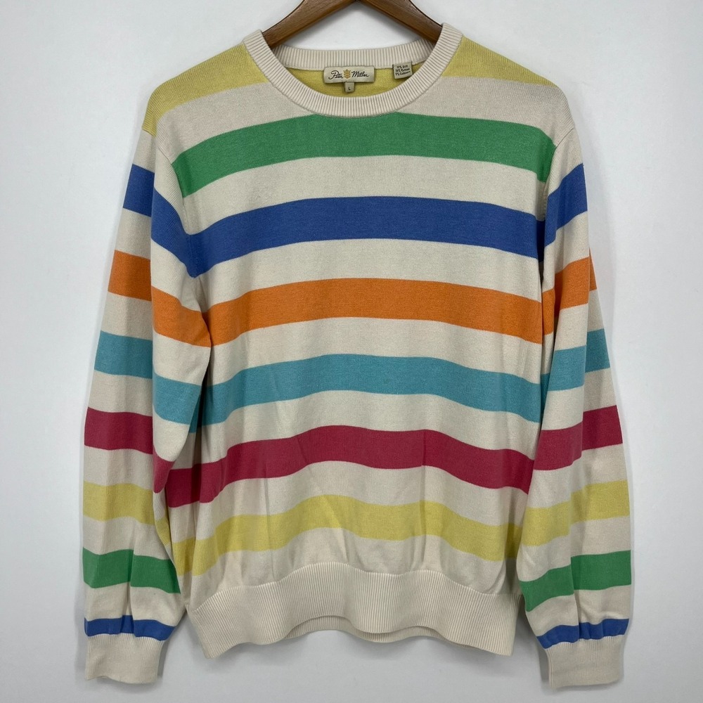 Peter Millar Sweater Men's Size L Multicolor Striped Crew Neck Knit Silk Blend